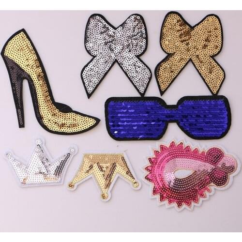 Cartoon Decorative Patch High heels,Crown,Bow,Gem icon Embroidered Applique Patches For DIY Iron on Badges on clothes Stickers