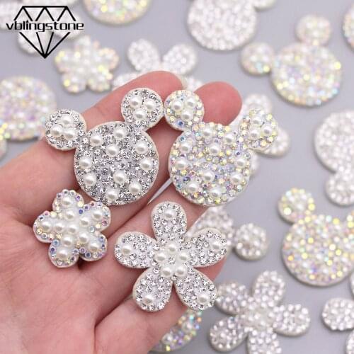 10Pcs Pearl Rhinestone Patch AB Rhinestone Applique Paded Patches For Clothes Mouse Head/Flower Sew On Patches DIY Headwear/Hats