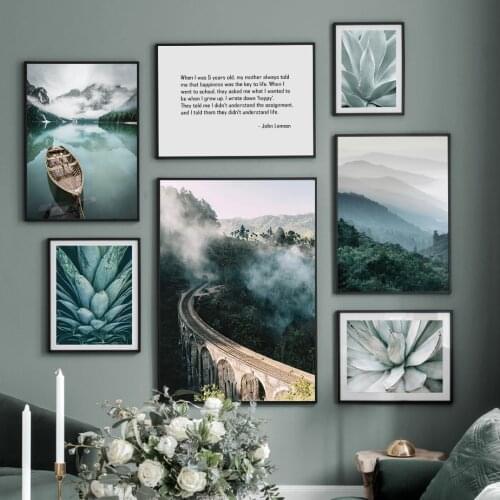 Mountain Green Leaf Succulents Wall Art Canvas Painting Nordic Posters And Prints Landscape Wall Pictures For Living Room Decor