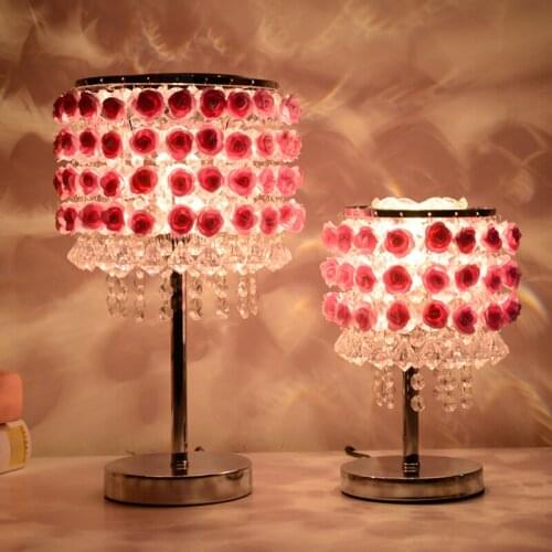 Table lamp flower bedroom bedside lamp Table Lamps Personalized creative wedding gift simulation Rose crystal living room