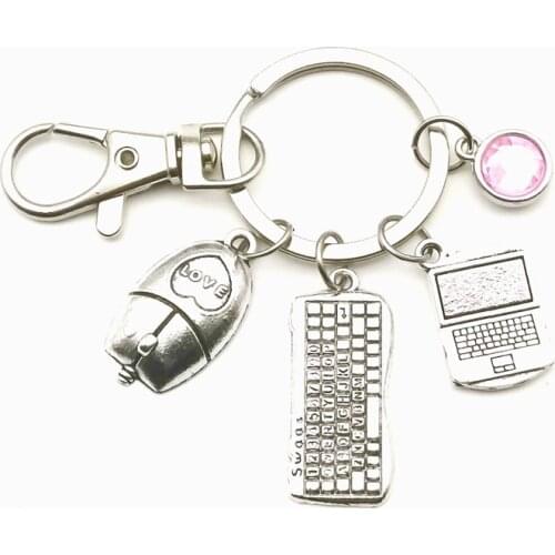 New Charm Nine-color Acrylic Stone Love Mouse Pendant Keychain Mini Cute Keyboard Laptop Keyring Couple Holiday Gift Jewelry