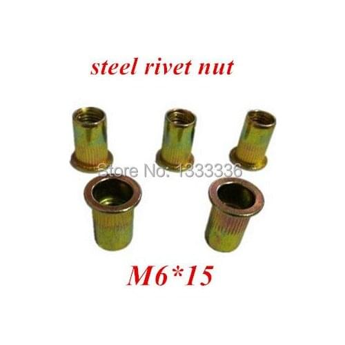 200pcs M6*15 Flat Rivet Nut Rivnut Insert Nutsert Countersunk Head column Nut steel multi-color zinc plated