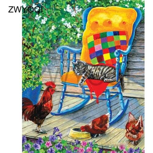 Full Round Diamond mosaic Chicken cat DIY Diamond painting Full Square Diamond embroidery Cross stitch Chicken cat Lounge chair