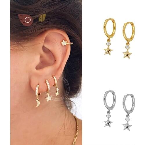 925 Sterling Silver Ear Buckle Exquisite Korean Star Pendant Minimalist Fashion CZ Hoop Earrings Jewelry For Women Birthday Gift