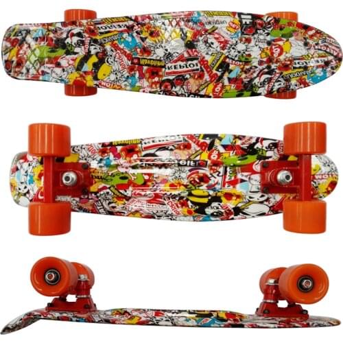 22'' Fish Skateboard Big Skull Series Retro Printed Skate Board Mini Cruiser Skateboard Banana Penny Board Men Drift Fish Board