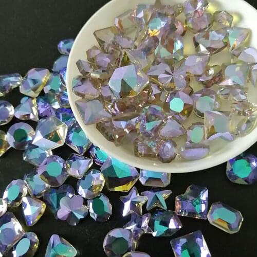 30Pcs Nail Art Rhinestones Cusp bottom Phantom Purple Glitter Nail Stones 3D Strass Charm Glass Gem Manicure Nail Accessories