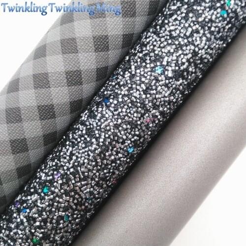 GREY Glitter Fabirc, Plaids Faux Leather Fabric,Synthetic Leather Fabric Sheets For Bow A4 8"x11"Twinkling Ming XM396