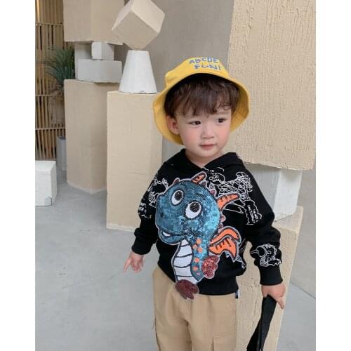 2 3 4 5 6 7 Y Baby Boys Sweatshirts Fashion Sequin Dinosaur Print Hooded Sweatshirt for Boy Kids Clothes Autumn Toddler Hoodies