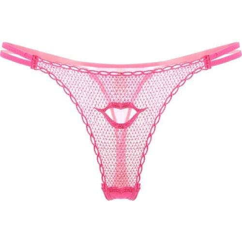 Low-Waisted Breathable Thong Lip Pattern Panties Sexy Lace Hollow Out Hot G-string Underwear Valentines Day Gifts Women Lingerie