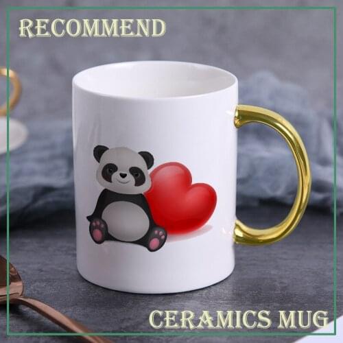 Creative Red love panda mug Gold handle Ceramic coffee mugs Tea Milk Beer Mug Water Cup Drinkware Gift Cup KTDW-028