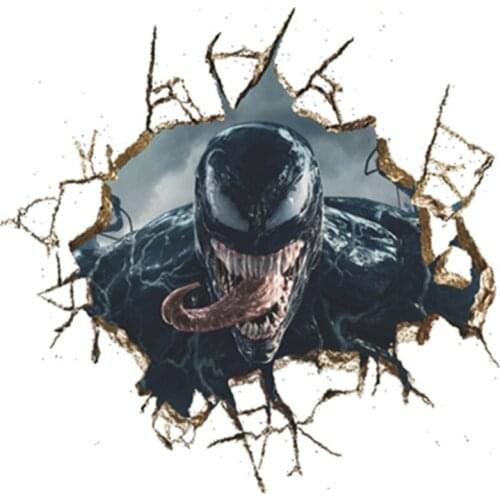 Changeable Venom 3d broken wall vinyl mural stickers kids room decoration boys favorite cartoon heroes poster wallpaper 45*45cm