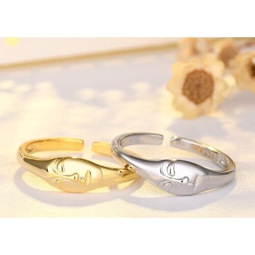 Vintage Human Face Simple Style Open Rings For Men Women Geometric Golden/White Glossy Trendy Daily Ring Accessories Gifts