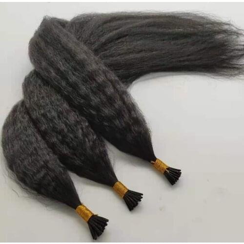 Bluelucky High Quality One Donor Natural Black Virgin Remy I Tip Hair Extension Kinky Straight