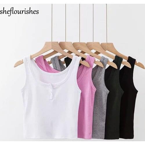 Vintage sleeveless tops women summer tank top casual u neck crop top shirt corset black white crop top ribbed pink vest 2021