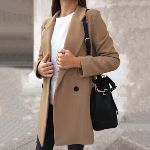 Female Solid Color Long Sleeve Multicolor Double Breasted Suit Collar Faux Woolen Coat For Women Autumn And Winter Trench Coat