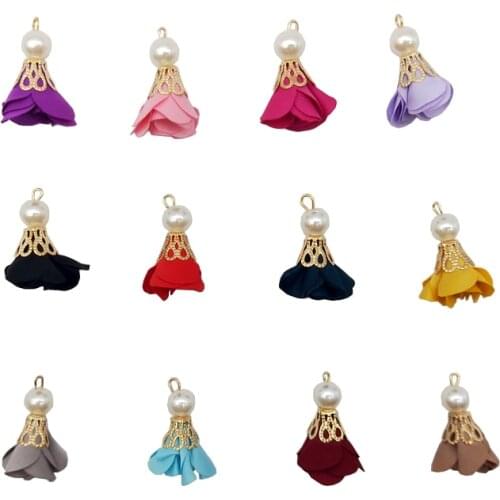 10pcs Pearl Beads Colorful Flowers Tassel Diy Key Chain Earring Making Finding Fabric Tassel For Handmade Accessories New Design
