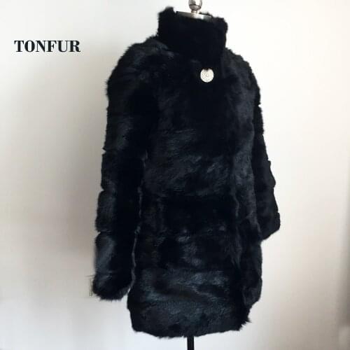 100% Pure Real Rabbit Fur Coat For Women Natural Full Pelt Whole Skin Rabbit Fur Outwear Female Standard Collar Jacket WSR60