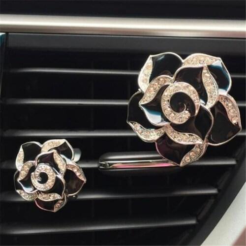 2pcs/set Cute Camellia Flower Car Air Freshener Solid Fragrance Air Vent Perfume Auto Decoration with Clip