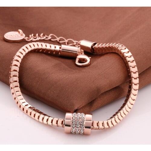 2020 Hot Sale Rose Gold Color CZ Crystal Charm Bracelet Fashion Woman Chain Bracelet Party Gift Jewelry drop shipping
