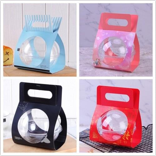 25pcs Net red favors party mousse cake transparent hollow ball dessert packaging box diy fruit food portable paper boxes 350ml