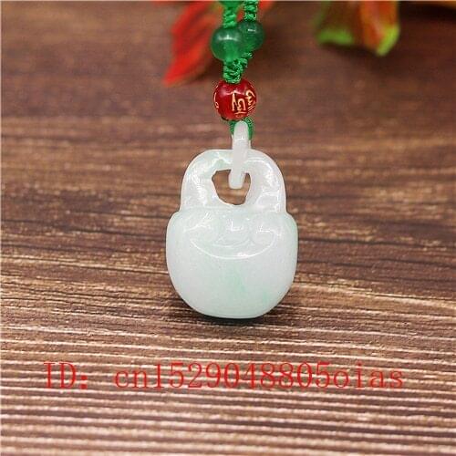 3D Carved Natural A Emerald Jade Lock Ruyi Pendant Beads Necklace Charm Jadeite Jewellery Fashion Amulet Gifts for Women Men