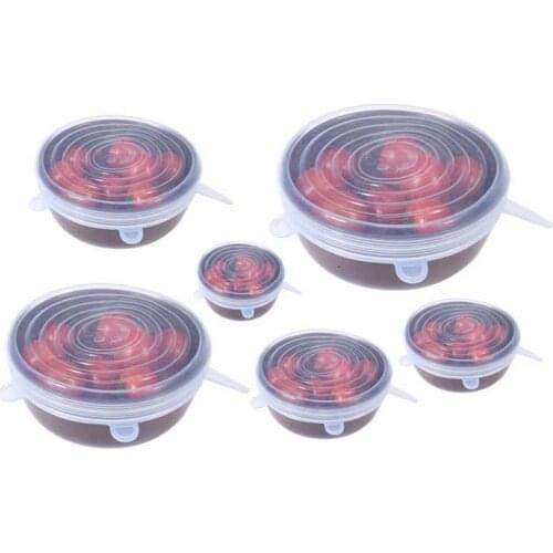 6 Pcs Reusable Silicone Food Pot Lid Bowl Covers Wrap Stretchable Preservative Film Kit utensils for kitchen