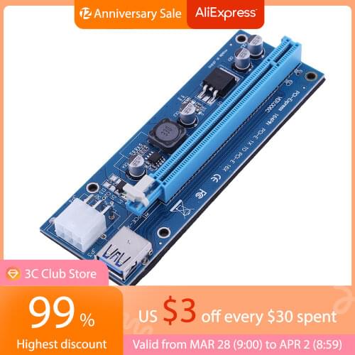 6pin PCI-E USB3.0 1x to 16x Extender Riser Card Mining Special Riser Card PCIe Converter Graphics Video card for BTC Mining