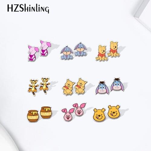 Winnie the Pooh Cartoon Acrylic Stud Earrings Resin Epoxy Ear Jewelry