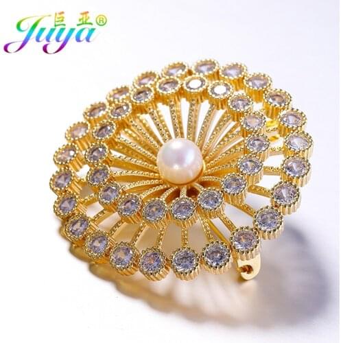 New Arrival Women Fashion Micro Paved CZ Rhinestone Crystals Pearls Floating Flower Brooches For Thanksgiving Day Christmas Gift