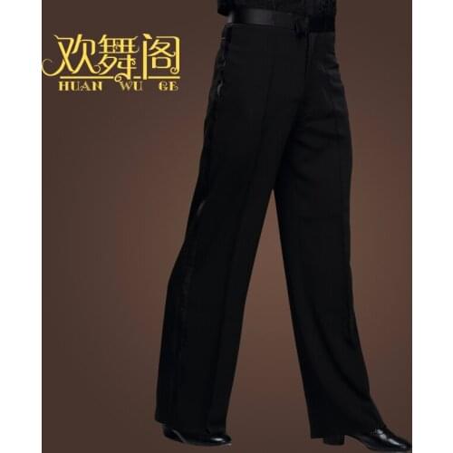 Mens Trousers Latin Dance Straight Pants Black Ballroom Dancing Modern Square Dance Practice 2.2ft-3ft