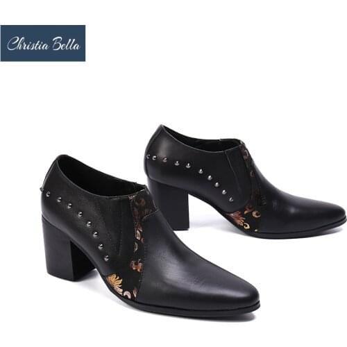 Christia Bella Designer British Real Leather Party Men Shoes Buckle High Heel Men Dress Shoes Nightclub Jazz Dancer Stage Shoes