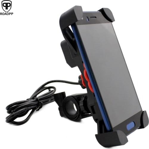 ROAOPP 12V USB Charger Motorcycle Handlebar Holder Moto Motocross Bike Dual USB Socket Charger Power Adapter Outlet Power Stand