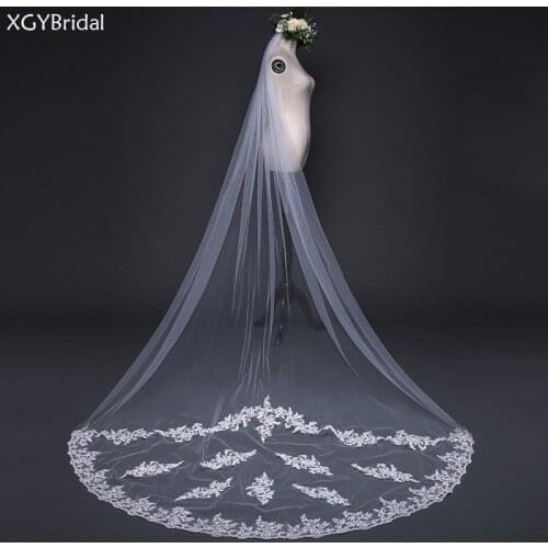 Lace Edge Appliqued Bridal Wedding Veils Long With Comb Ivory Velos De Novia Wedding Accessories Voile Mariage Boda Welon