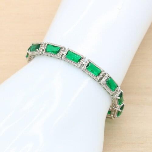 Dubai Geometric Silver Color Bracelet For Women Birthday Wedding Jewelry 6 Colors Available Green Zirconia 20cm