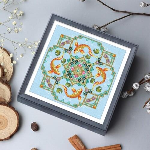 Goldfish photo frame 27-27 light sky blue Counted Cross Stitch Cross Stitch Kits Embroidery Needlework Sets