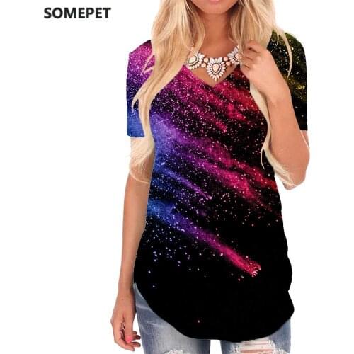 SOMEPET Colorful T Shirt Women Creativity V-neck Tshirt Art Tshirts Printed Psychedelic Funny T shirts Womens Clothing Punk Rock