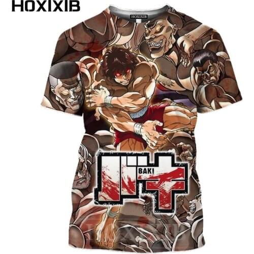 HOXIXIB Anime Grappler Baki T Shirt Women Top Funny 3D Print Japan Comics Blood Fighting Short Sleeve Violence Boxing Men Tshirt
