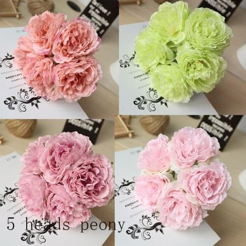 5 heads/ bouquet Peony Artificial flowers Home Decor Silk Fake Flower Peonies artificial flowers for Wedding DIY decoration