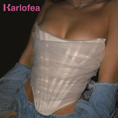 Kealofea See Through Mesh Sexy Crop Top Women Sleeveless Corset Bustier Tops Lady Elegant Backless Underwear Streetwear Outfits