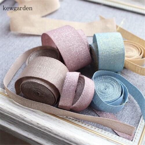 Kewgarden Handmade Tape 10mm 1" 3/8" Gold Wire Matte texture Satin Ribbons DIY Bowknot Ribbon Packing Riband 5 Meters
