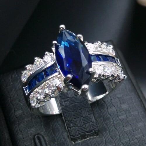 Choucong Women Jewelry Marquise Cut Blue 5A Zircon Cz 925 silver Engagement Wedding Band Ring Set Sz 5-11 Gift