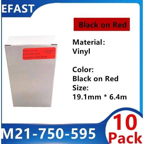 10 Pack M21 750 595 Vinyl Label Ribbon white on red For BMP21 PLUS Printer M21-750-595 19.1mm * 6.4m