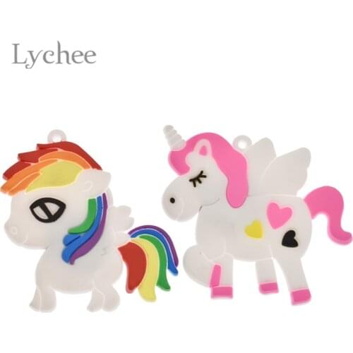 Lychee Life 2pcs Kawaii Cartoon Unicorn Fridge Magnet Creative Refrigerator Magnets Lovely Home Kitchen Decoration