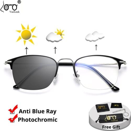 Color Changing Sunglasses men Women Square Glasses To Block Blue Light Stylish Optical Metal Eyeglasses Frames Eye Glass UV