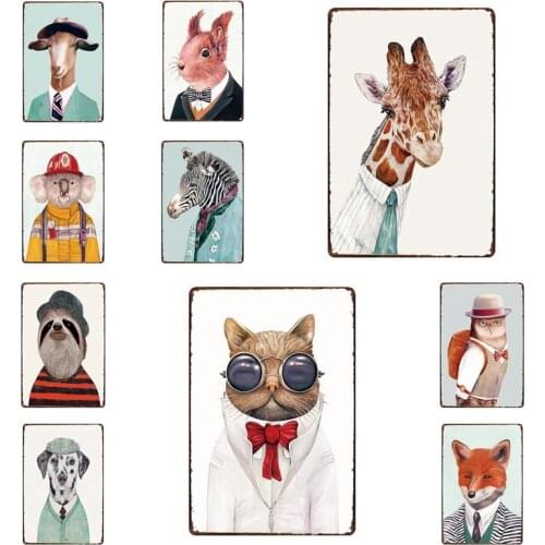 Metal Tin Signs Humorous Cartoon Animal Head Decor Metal Door Wall Stickers Plaque Plate Club Classical Retro Painting Home Pub