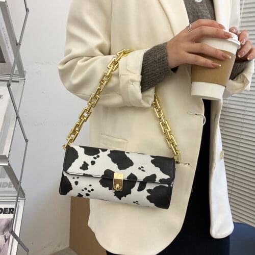 Fashion Cow Pattern Women Small Chain Shoulder Bags PU Leather Ladies Underarm Bag Luxury Design Female Clutch Purse Handbags