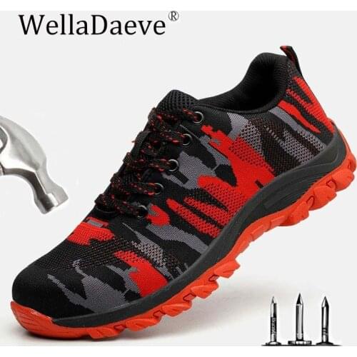 Men And Women Steel Toe Cap Safety Shoes Camouflage Breathable Sneaker Construction Footwear Puncture Proof Air Mesh Work Boots