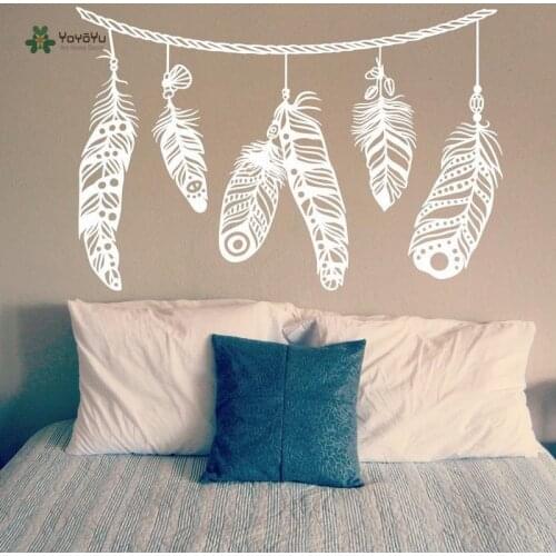 YOYOYU Wall Decal Badroom Sticker Boho Feathers Decor Bohemian Above All Wall Decoration Accessories YO074