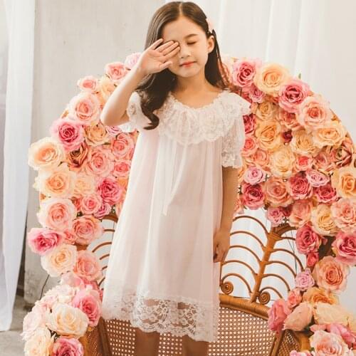 Girls Nightdress Lace Sleepwear Pajamas Spring Summer Kids One Piece Nightgown Children Night Dress Size 12 10 8 6 5 4 Years