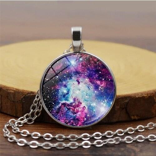 Hot Selling Charming Nebula Necklace Galaxy Space Glass Cabochon Pendant Solar System Jewelry Space Universe Necklace Men Women